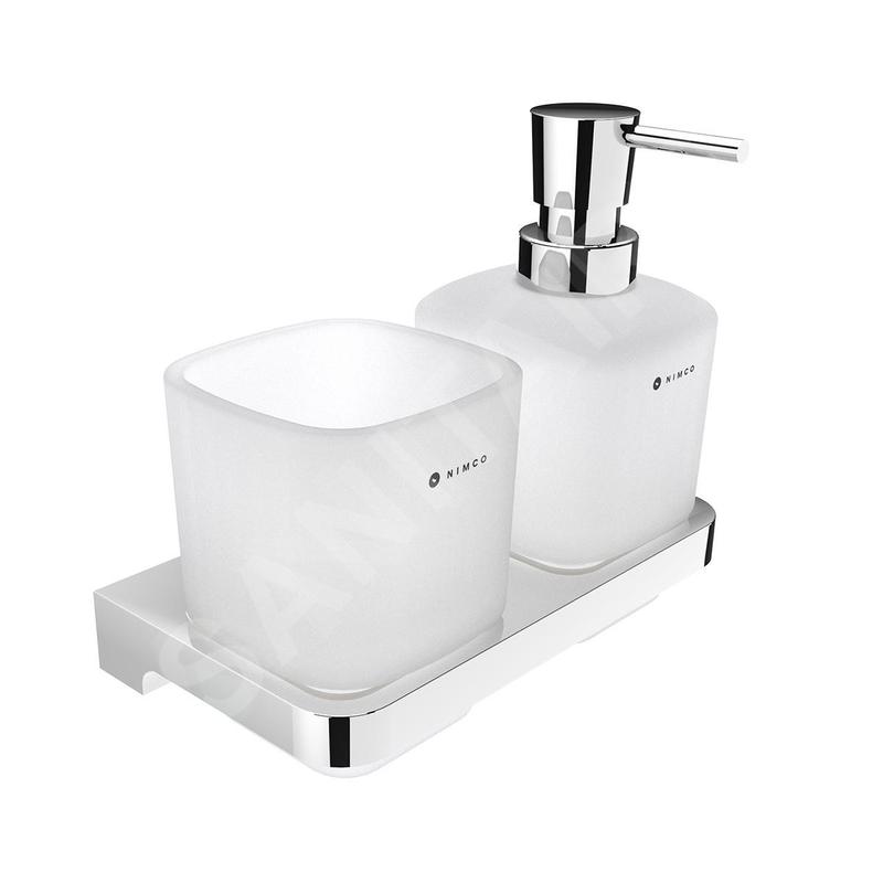 Nimco Maya - Distributeur de savon et gobelet avec support, verre dépoli/chrome MA 2905831C-T-26