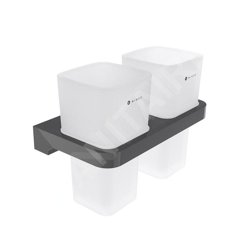 Nimco Maya - Pot à brosse à dents et dentifrice avec support, verre dépoli/noir MAC 29058D-H-90