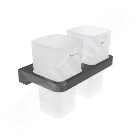 Nimco Maya - Pot à brosse à dents et dentifrice avec support, verre dépoli/noir MAC 29058D-H-90