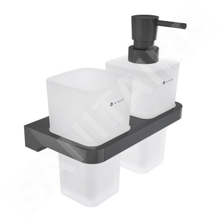 Nimco Maya - Distributeur de savon et gobelet avec support, verre dépoli/noir MAC 2905831H-T-90