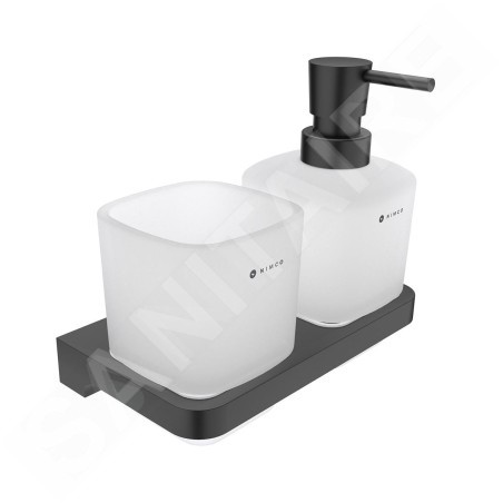 Nimco Maya - Distributeur de savon et gobelet avec support, verre dépoli/noir MAC 2905831C-T-90
