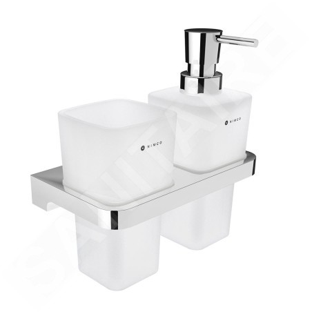 Nimco Maya - Distributeur de savon et gobelet avec support, verre dépoli/chrome MA 2905831H-26