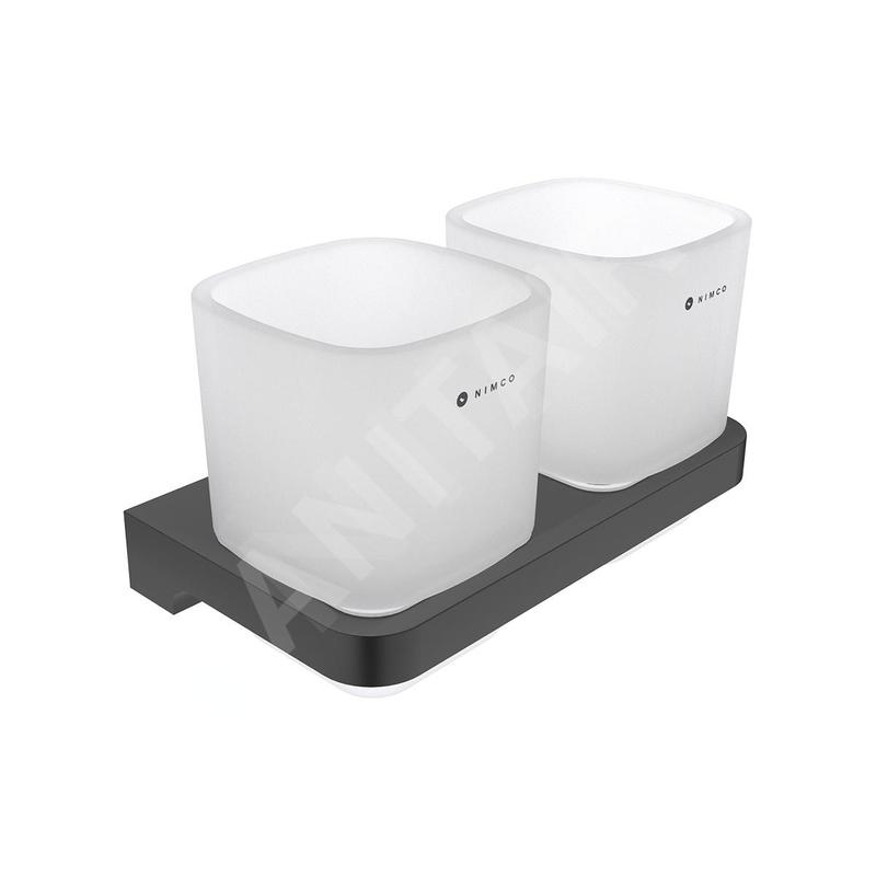 Nimco Maya - Pot à brosse à dents et dentifrice avec support, verre dépoli/noir MAC 29058D-C-90
