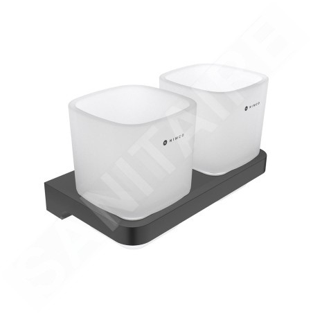 Nimco Maya - Pot à brosse à dents et dentifrice avec support, verre dépoli/noir MAC 29058D-C-90