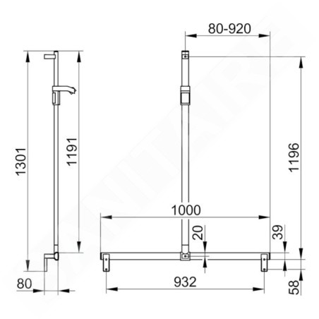 Keuco Axess - Barre de maintien avec barre de douche 100x130 cm, avec support de douche, chrome 35014011013
