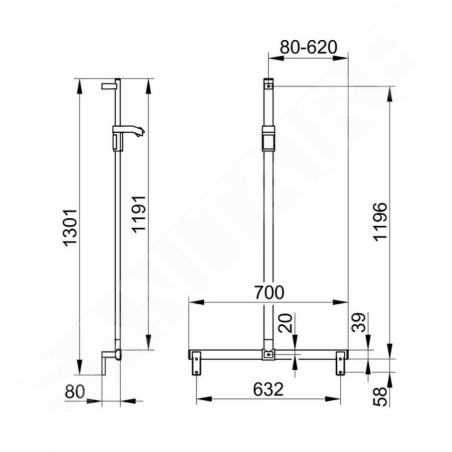Keuco Axess - Barre de maintien avec barre de douche 70x130 cm, avec support de douche, noir mat 35014377013