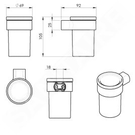 Sapho Gedy Pirenei - Verre pour brosses à dents et dentifrice avec support, verre dépoli/or mat PI1088