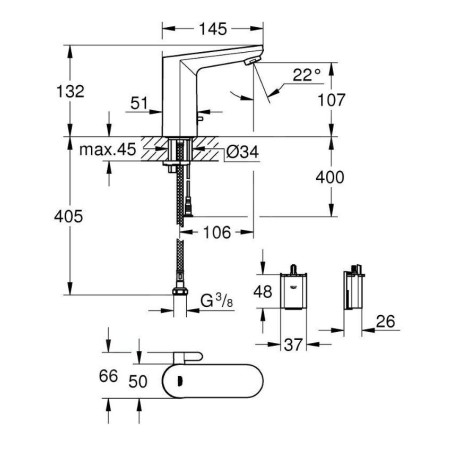 Grohe Get - Mitigeur de lavabo électronique, alimentation par piles, chrome 36366002