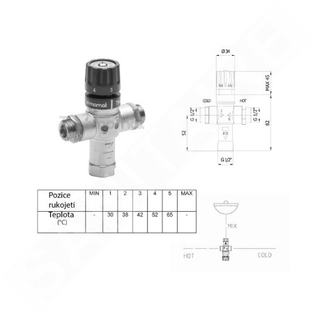 Sapho Robinets non mélangeur - Mitigeur thermostatique, 1/2 "M, 30-60 degrés, clapets anti-retour TMT12MPM