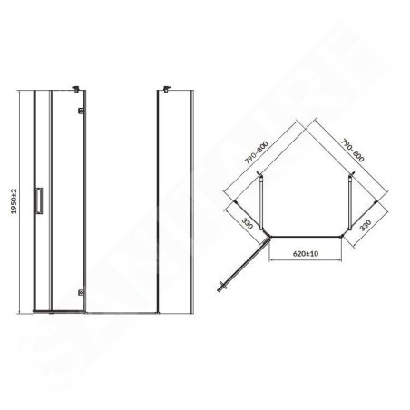 Cersanit Jota - Cabine de douche 80x80 cm, gauche, chrome/verre clair S160-010