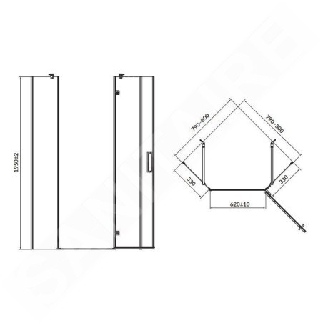 Cersanit Jota - Cabine de douche 80x80 cm, droite, noir/verre clair S160-011