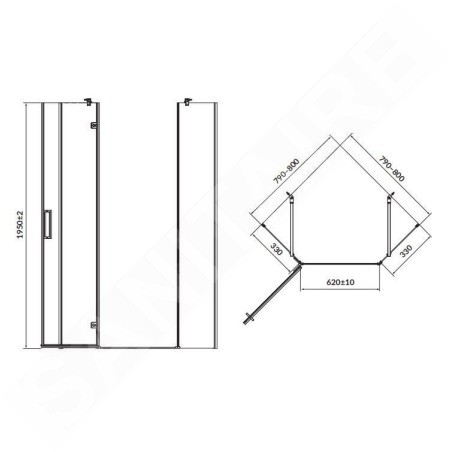 Cersanit Jota - Cabine de douche 80x80 cm, gauche, noir/verre clair S160-012