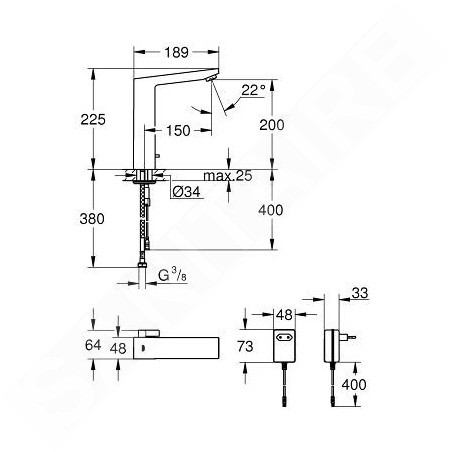 Grohe Eurocube E - Mitigeur électronique infrarouge de lavabo, avec mélangeur et limiteur de température ajustable, chrome