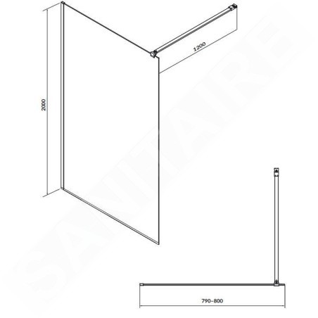 Cersanit Mille - Paroi de douche Walk-In, 80x200 cm, noir/verre clair S161-007