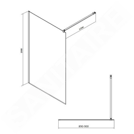Cersanit Mille - Paroi de douche Walk-In, 90x200 cm, noir/verre clair S161-008