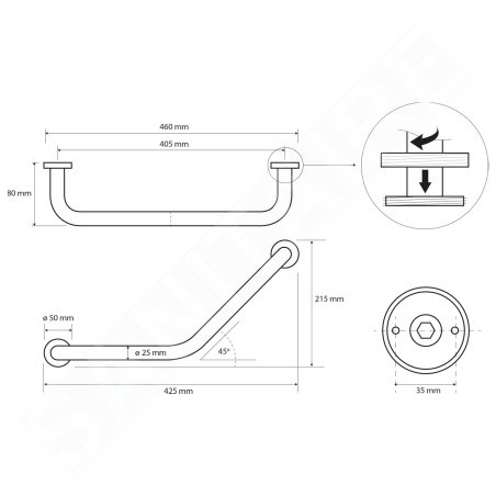 Sapho X-Round - Poignée pour baignoire E, 400 mm, chrome XR502
