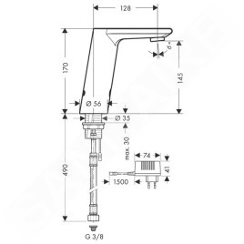 Hansgrohe Metris S - Mitigeur de lavabo électronique sans contrôle de la température et raccordement au réseau de 230 V, chrome