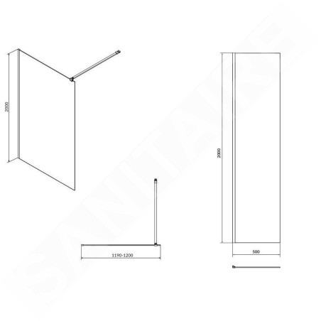 Cersanit Mille - Paroi de douche Walk-In, 120x200 cm, noir/verre clair S601-178