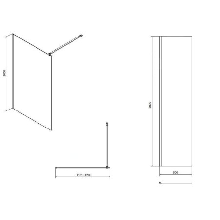 Cersanit Mille - Paroi de douche Walk-In, 120x200 cm, noir/verre clair S601-182