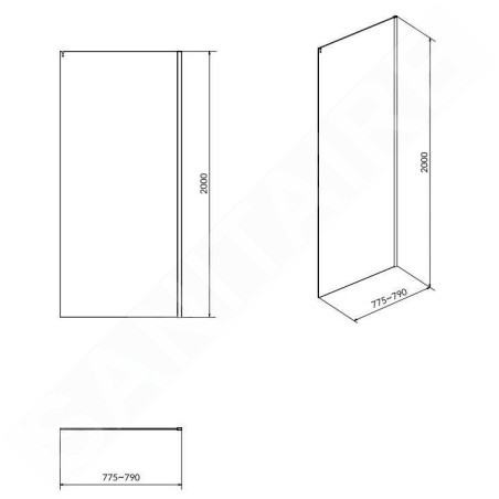 Cersanit Crea - Paroi de douche 79 cm, chrome/verre clair S900-2613