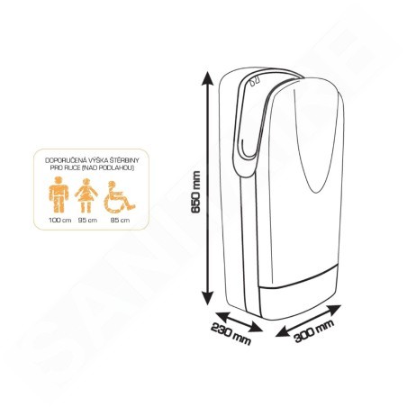 Sapho Série Hôtel - Sèche-mains à jet TORNADO JET, argent mat 9836