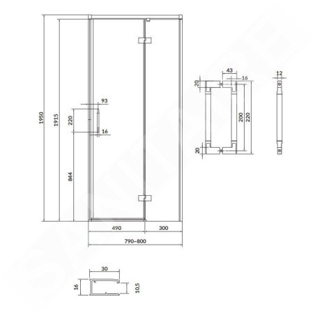 Cersanit Larga - Porte de douche 80x195 cm, droite, chrome/verre clair S932-115