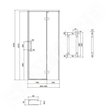 Cersanit Larga - Porte de douche 90x195 cm, droite, chrome/verre clair S932-116