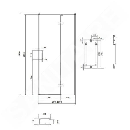 Cersanit Larga - Porte de douche 100x195 cm, droite, chrome/verre clair S932-117