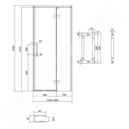 Cersanit Larga - Porte de douche 120x195 cm, droite, chrome/verre clair S932-118