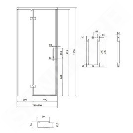 Cersanit Larga - Porte de douche 80x195 cm, gauche, chrome/verre clair S932-119