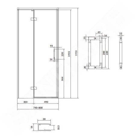 Cersanit Larga - Porte de douche 80x195 cm, gauche, chrome/verre clair S932-119