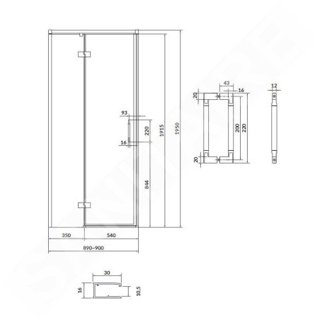 Cersanit Larga - Porte de douche 90x195 cm, gauche, chrome/verre clair S932-120