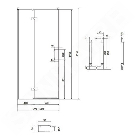 Cersanit Larga - Porte de douche 100x195 cm, gauche, chrome/verre clair S932-121