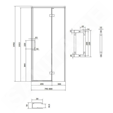 Cersanit Larga - Porte de douche 80x195 cm, droite, noir/verre clair S932-123