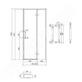 Cersanit Larga - Porte de douche 100x195 cm, droite, noir/verre clair S932-125