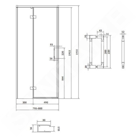 Cersanit Larga - Porte de douche 80x195 cm, gauche, noir/verre clair S932-127
