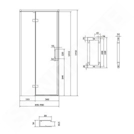 Cersanit Larga - Porte de douche 90x195 cm, gauche, noir/verre clair S932-128