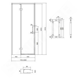 Cersanit Larga - Porte de douche 100x195 cm, gauche, noir/verre clair S932-129