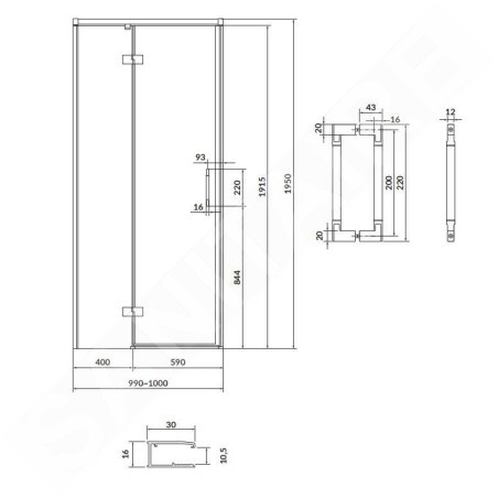 Cersanit Larga - Porte de douche 100x195 cm, gauche, noir/verre clair S932-129