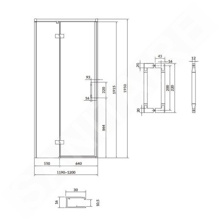 Cersanit Larga - Porte de douche 120x195 cm, gauche, noir/verre clair S932-130