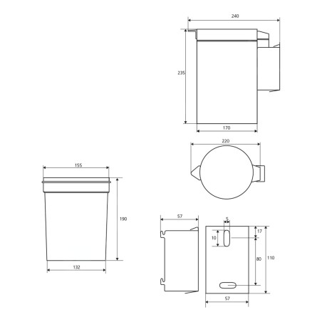 Sapho Série Hôtel - Poubelle mural 3 l, inox brossé XP017