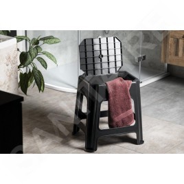 Aqualine Accessoires - Tabouret de salle de bains, avec espace de rangement, noir 90902B