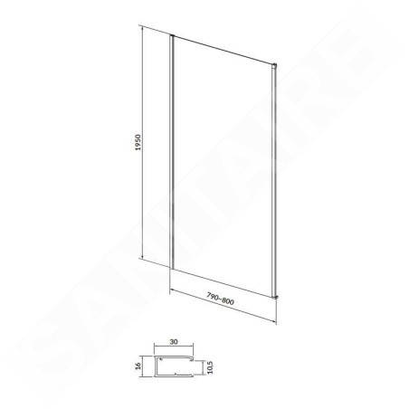 Cersanit Larga - Paroi de douche 80 cm, noir/verre clair S932-133