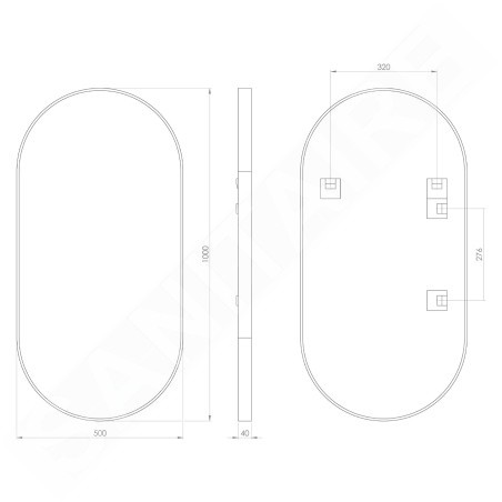 Sapho Avona - Miroir dans un cadre, 50x100cm, or mat AV500G