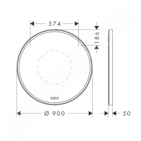 Hansgrohe Xarita S - Miroir avec éclairage LED et chauffage, diamètre 90 cm, capteur tactile, blanc mat 54981700
