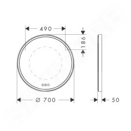 Hansgrohe Xarita S - Miroir avec éclairage LED et chauffage, diamètre 70 cm, capteur tactile, blanc mat 54982700