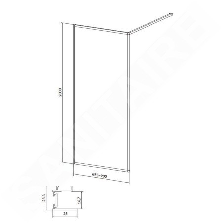 Cersanit Larga - Paroi de douche Walk-In, 90x200 cm, noir/verre clair S932-138