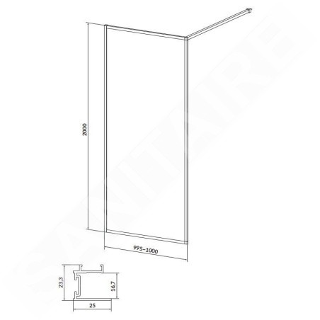 Cersanit Larga - Paroi de douche Walk-In, 100x200 cm, noir/verre clair S932-139