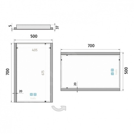 Nimco Miroirs - Miroir avec éclairage LED, 50x70 cm, touches tactiles, aluminium ZP 11001VX