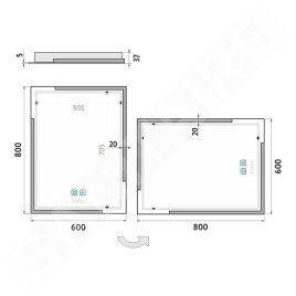 Nimco Miroirs - Miroir avec éclairage LED, 60x80 cm, touches tactiles, aluminium ZP 14002VX